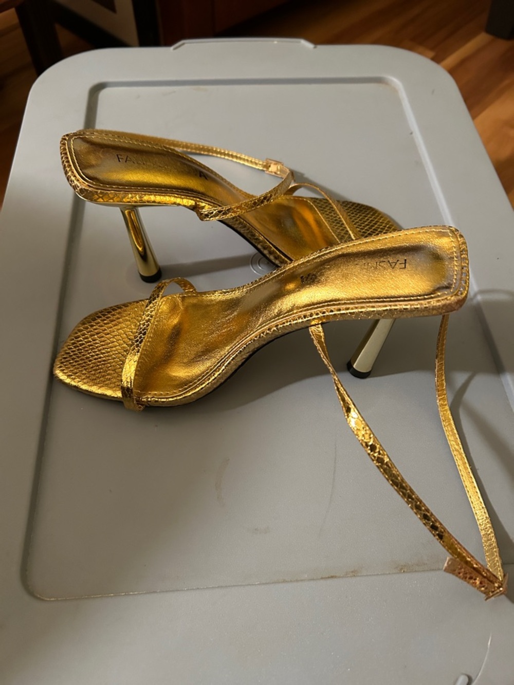 Fashion Nova Shimmery Gold Strappy Stiletto Heels